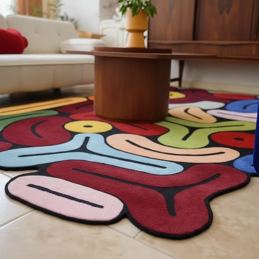 Tapis artistique couleur mate irrégulier pour un intérieur unique