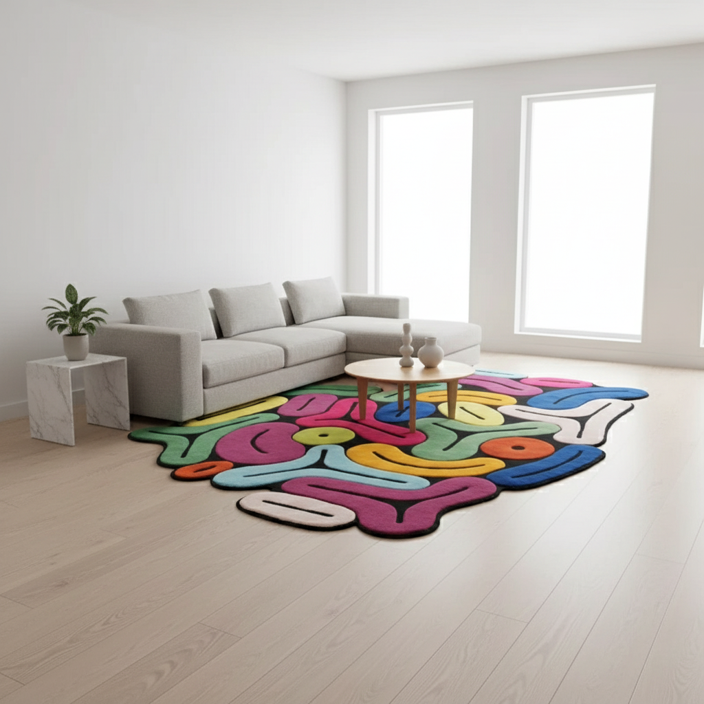 Tapis artistique couleur vive irrégulier pour une décoration unique