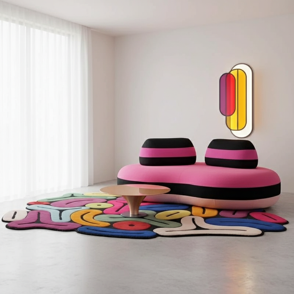 Tapis artistique couleur vive irrégulier pour une décoration unique