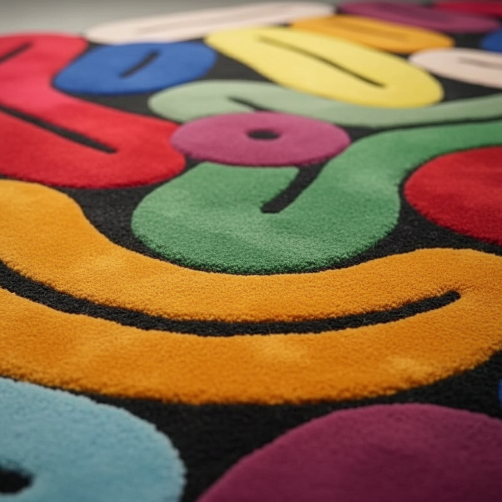 Tapis artistique couleur vive irrégulier pour une décoration unique