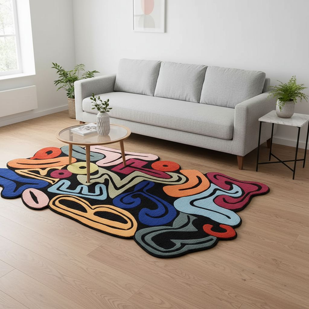 Tapis artistique irrégulier Art Alphabet - Tapis artistique alphabet unique et créatif