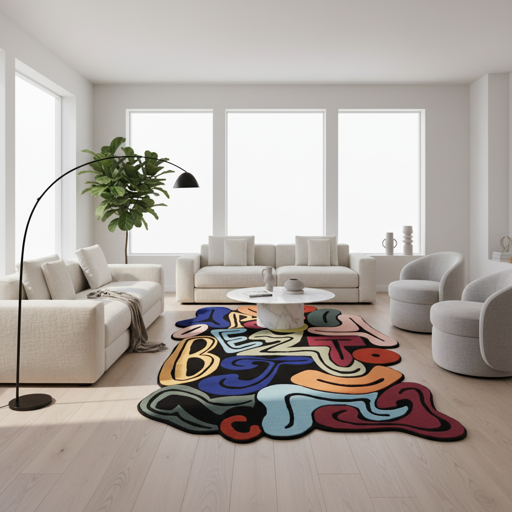 Tapis artistique irrégulier Art Alphabet - Tapis artistique alphabet unique et créatif