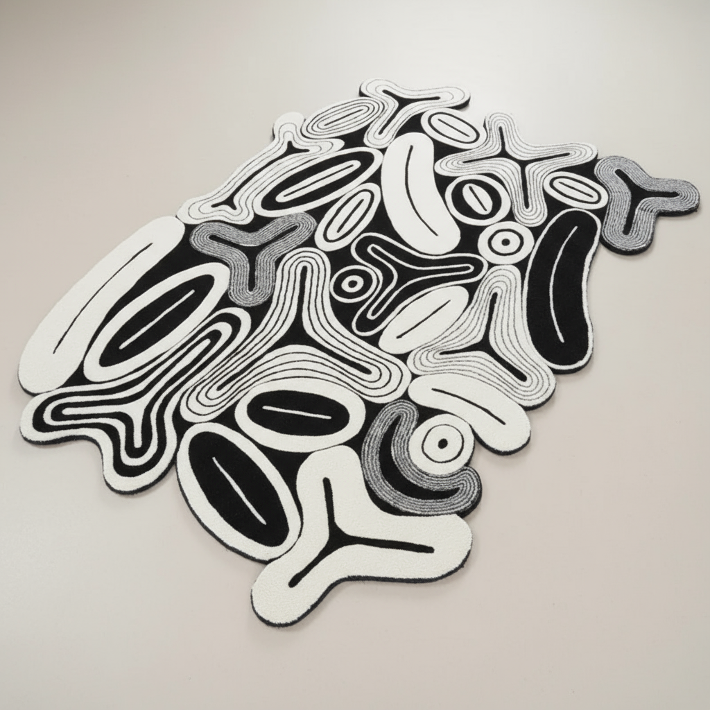 Tapis artistique noir blanc gris irrégulier pour un intérieur moderne Gris / 80x120cm