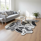 Tapis artistique noir blanc gris irrégulier pour un intérieur moderne