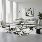 Tapis artistique noir blanc gris irrégulier pour un intérieur moderne
