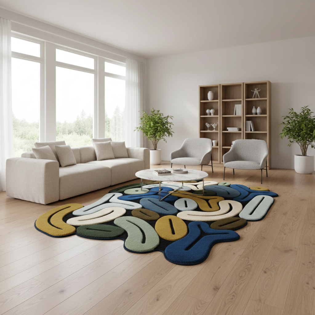 Tapis artistique pastel irrégulier aux couleurs douces