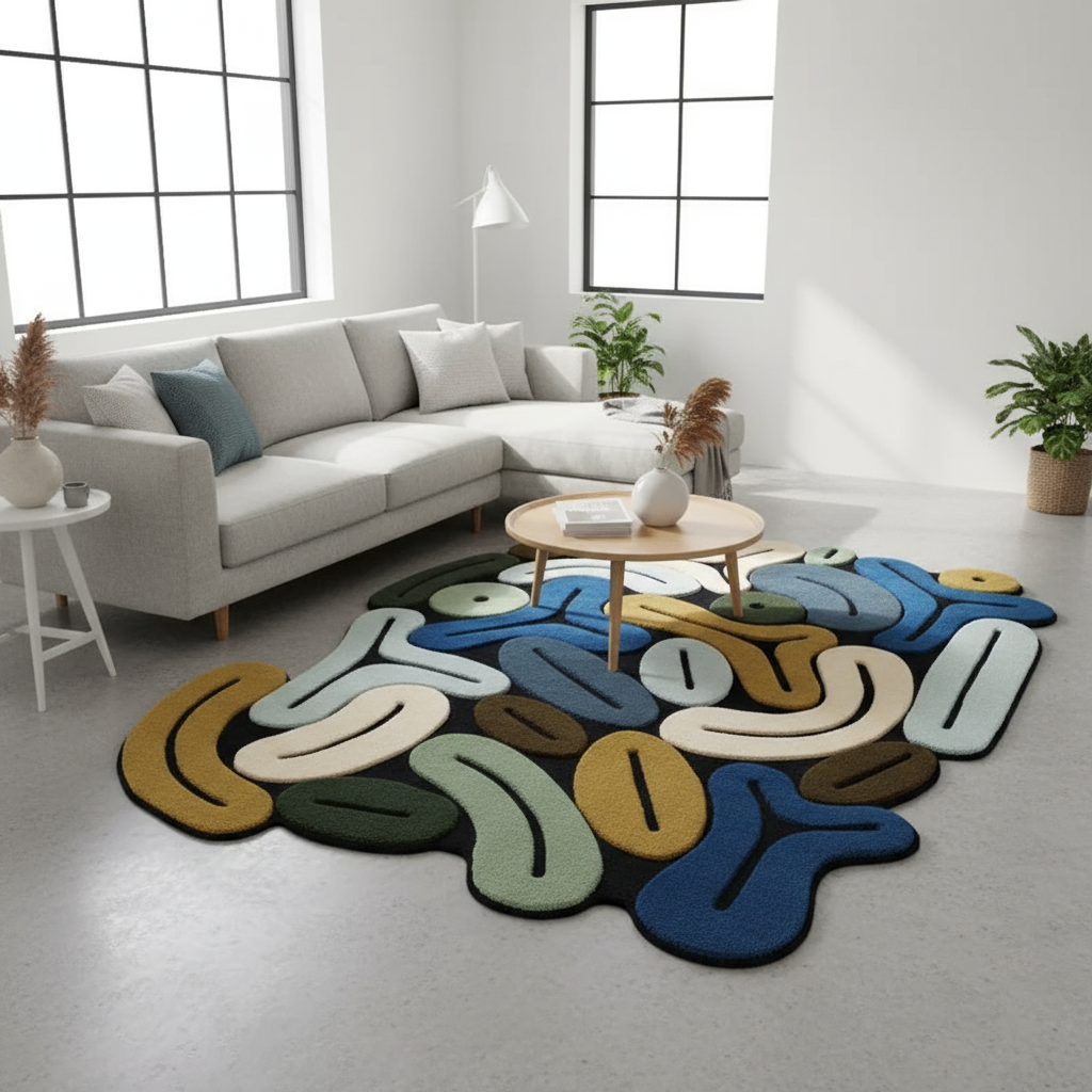 Tapis artistique pastel irrégulier aux couleurs douces