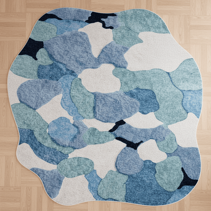 Tapis aux formes irrégulières doux Bleu — Sérénité & Élégance pour votre salon