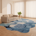Tapis aux formes irrégulières doux Bleu — Sérénité & Élégance pour votre salon