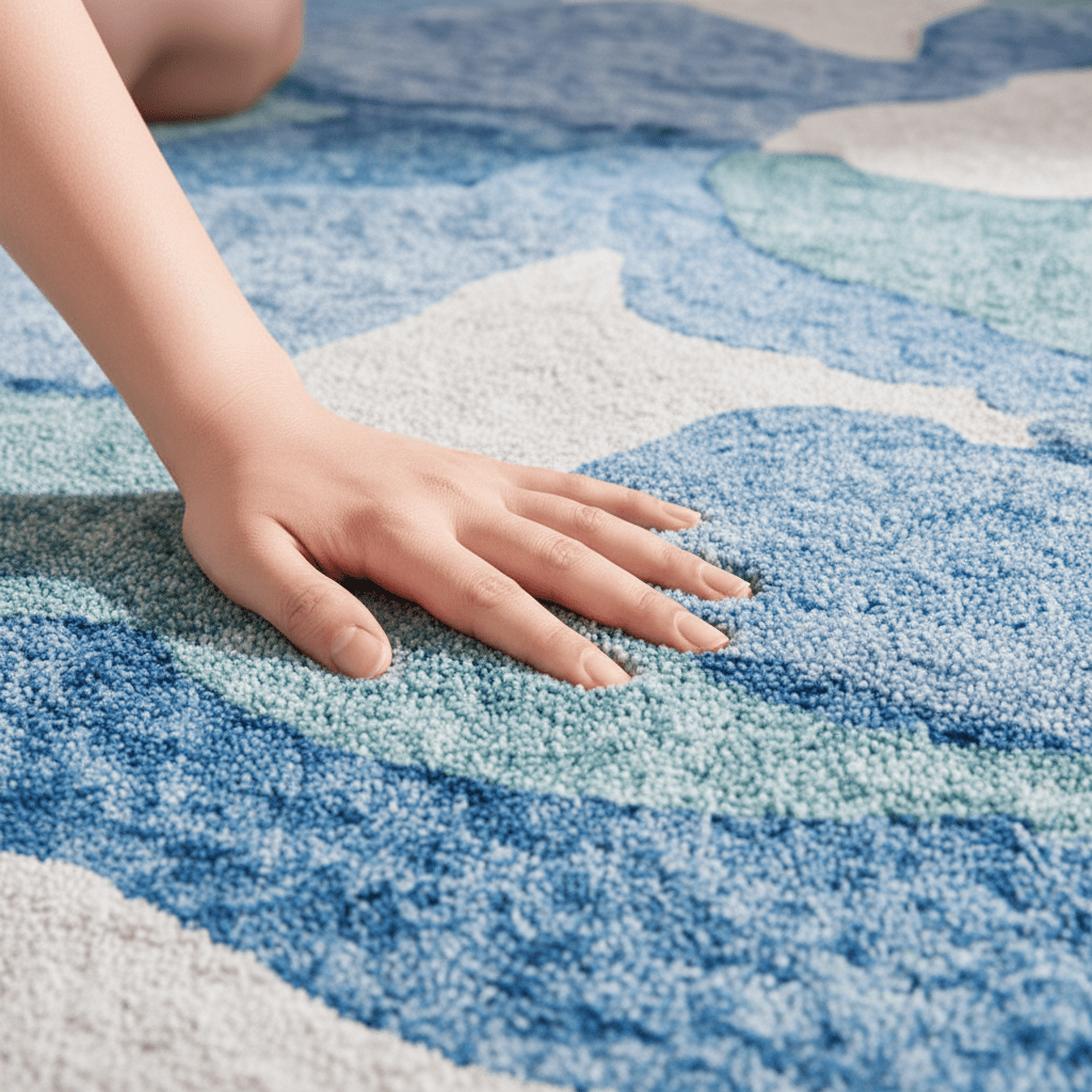 Tapis aux formes irrégulières doux Bleu — Sérénité & Élégance pour votre salon