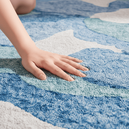 Tapis aux formes irrégulières doux Bleu — Sérénité & Élégance pour votre salon