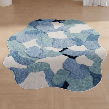 Tapis aux formes irrégulières doux Bleu — Sérénité & Élégance pour votre salon