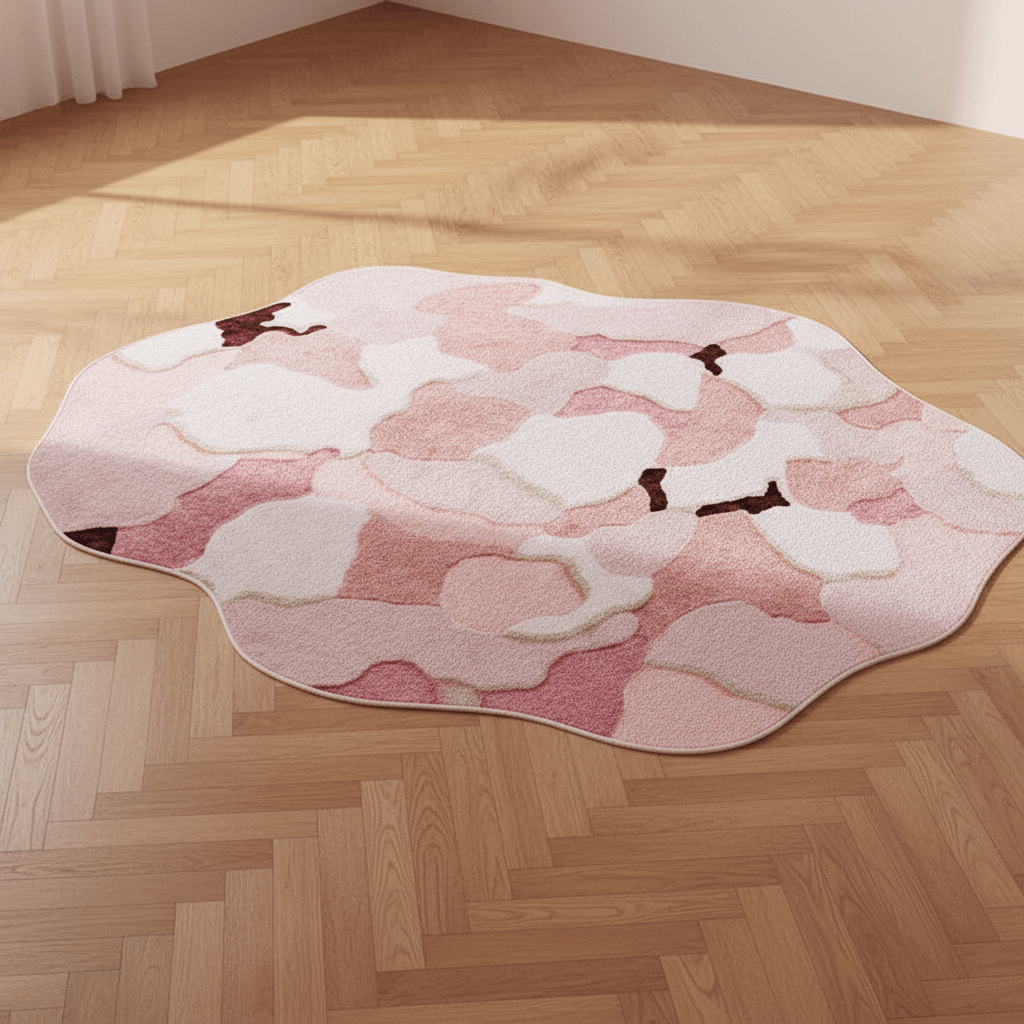 Tapis aux formes irrégulières doux Rose — Élégance & Sérénité pour votre salon