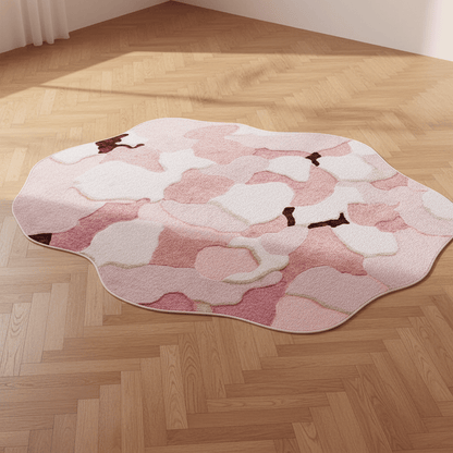 Tapis aux formes irrégulières doux Rose — Élégance & Sérénité pour votre salon