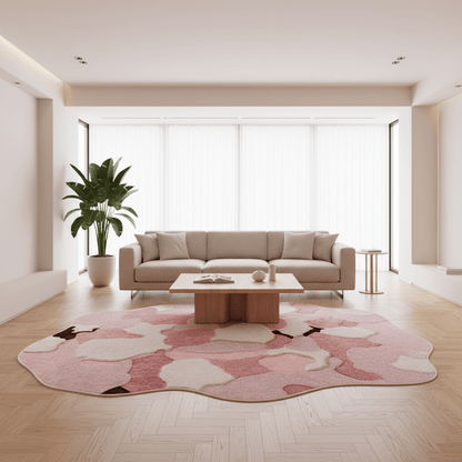 Tapis aux formes irrégulières doux Rose — Élégance & Sérénité pour votre salon