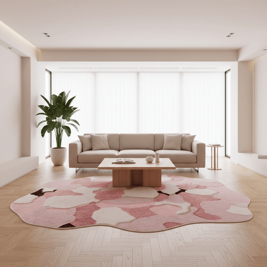 Tapis aux formes irrégulières doux Rose — Élégance & Sérénité pour votre salon