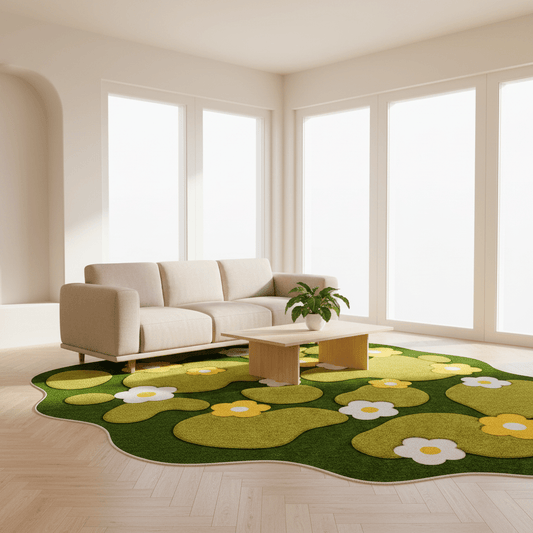 Tapis aux formes irrégulières doux Vert — Nature & Sérénité pour votre salon