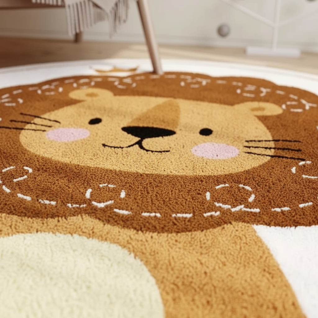Tapis bébé lion mignon rond pour chambre d'enfant
