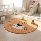 Tapis bébé lion orange rond pour chambre d'enfant