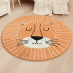 Tapis bébé lion orange rond pour chambre d'enfant