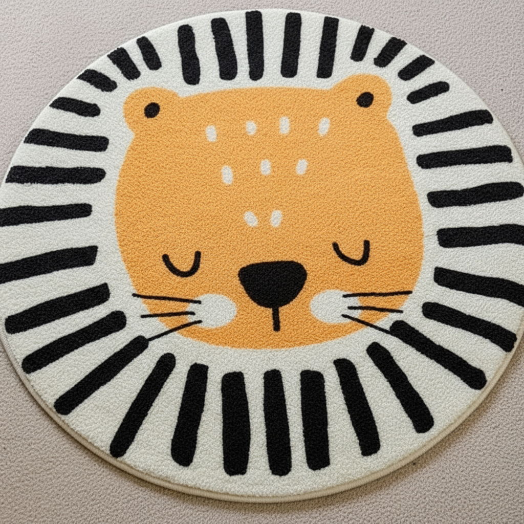 Tapis bébé lion rond pour chambre d'enfant - Design adorable et confortable