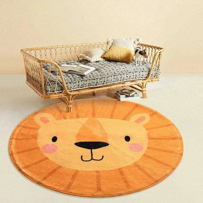 Tapis bébé lion rond - Tapis chambre bébé rond Lion souriant