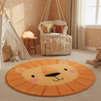 Tapis bébé lion rond - Tapis chambre bébé rond Lion souriant