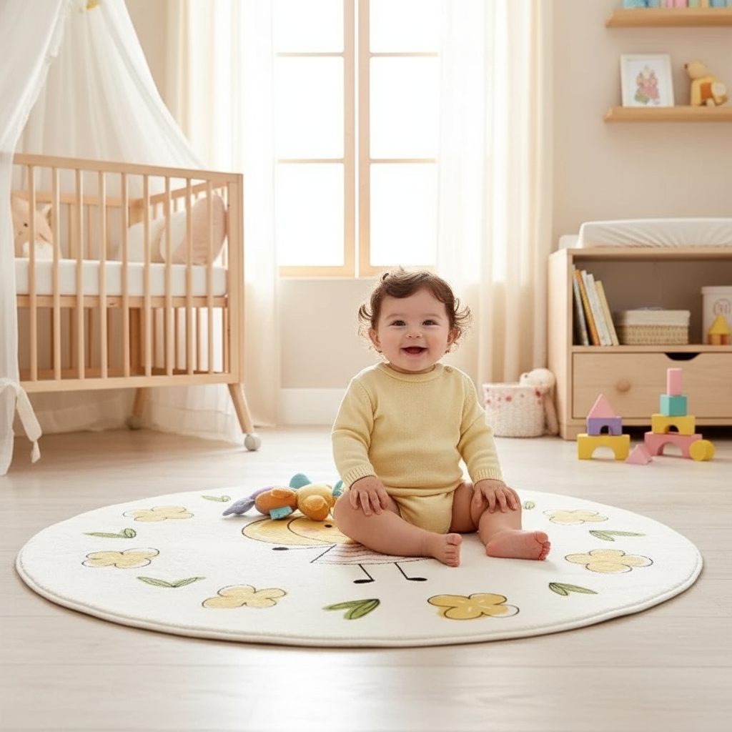 Tapis bébé rond chambre enfant - Petite joyeuse pour un confort stylé