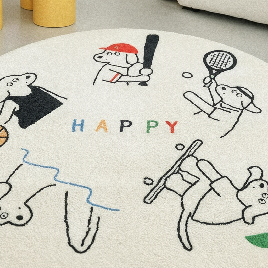 Tapis bébé rond dessin animé pour chambre d'enfant