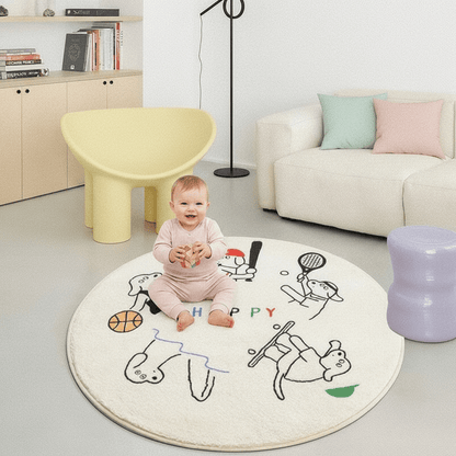 Tapis bébé rond dessin animé pour chambre d'enfant