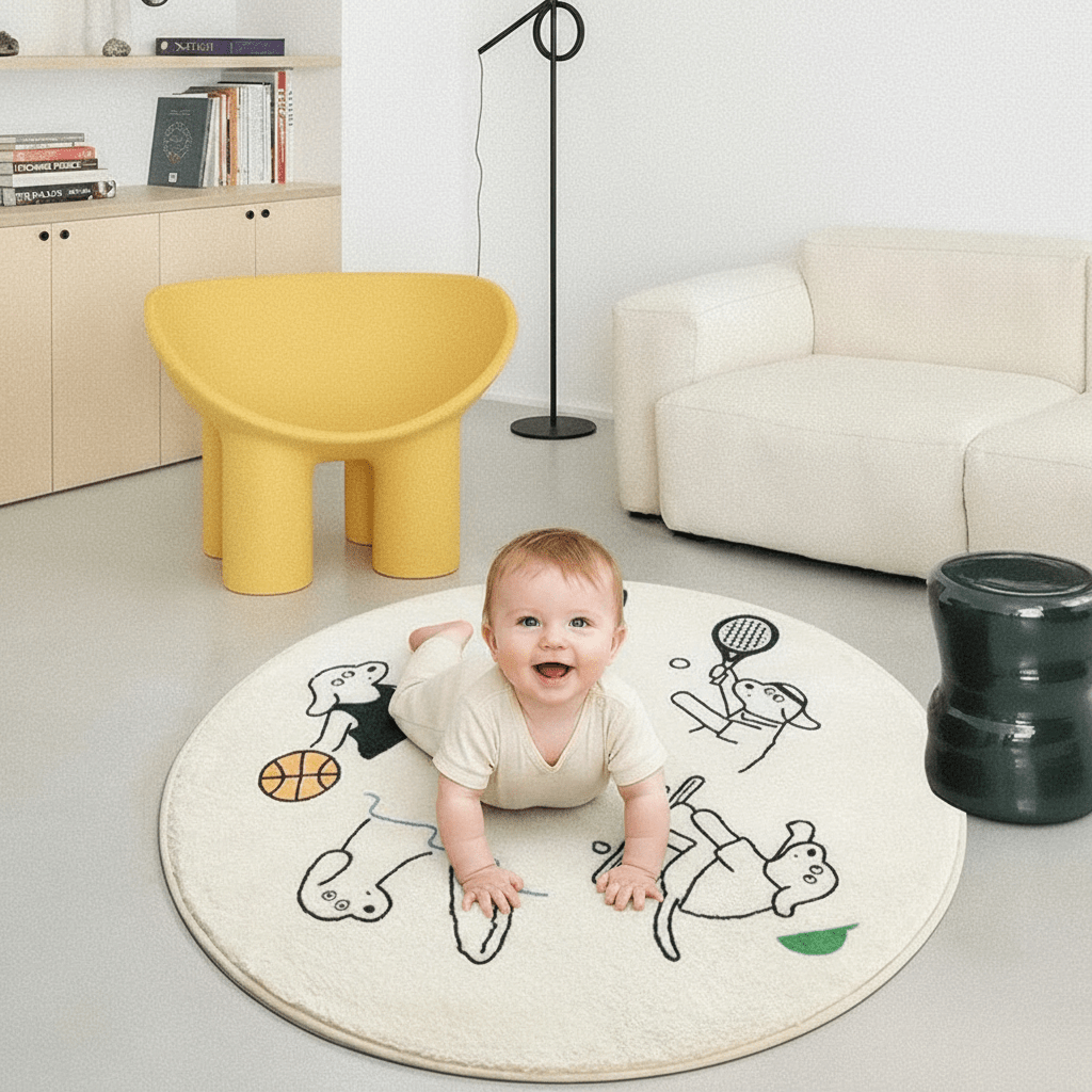 Tapis bébé rond dessin animé pour chambre d'enfant