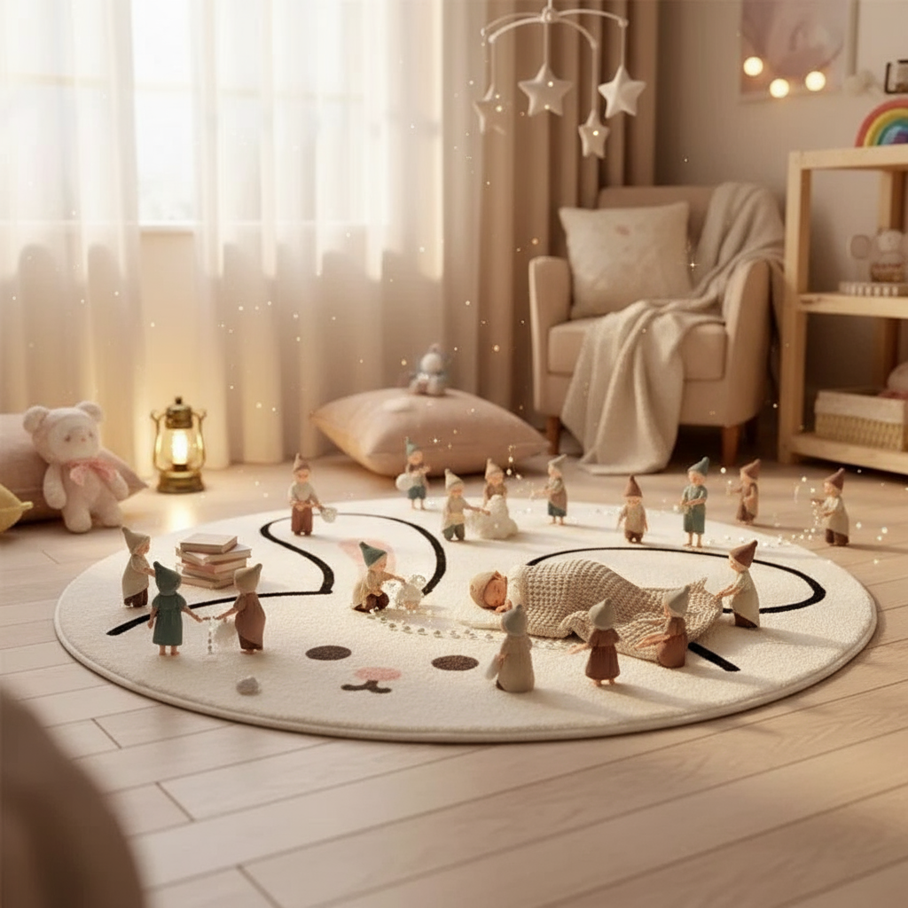 Tapis bébé rond lapin pour chambre d'enfant