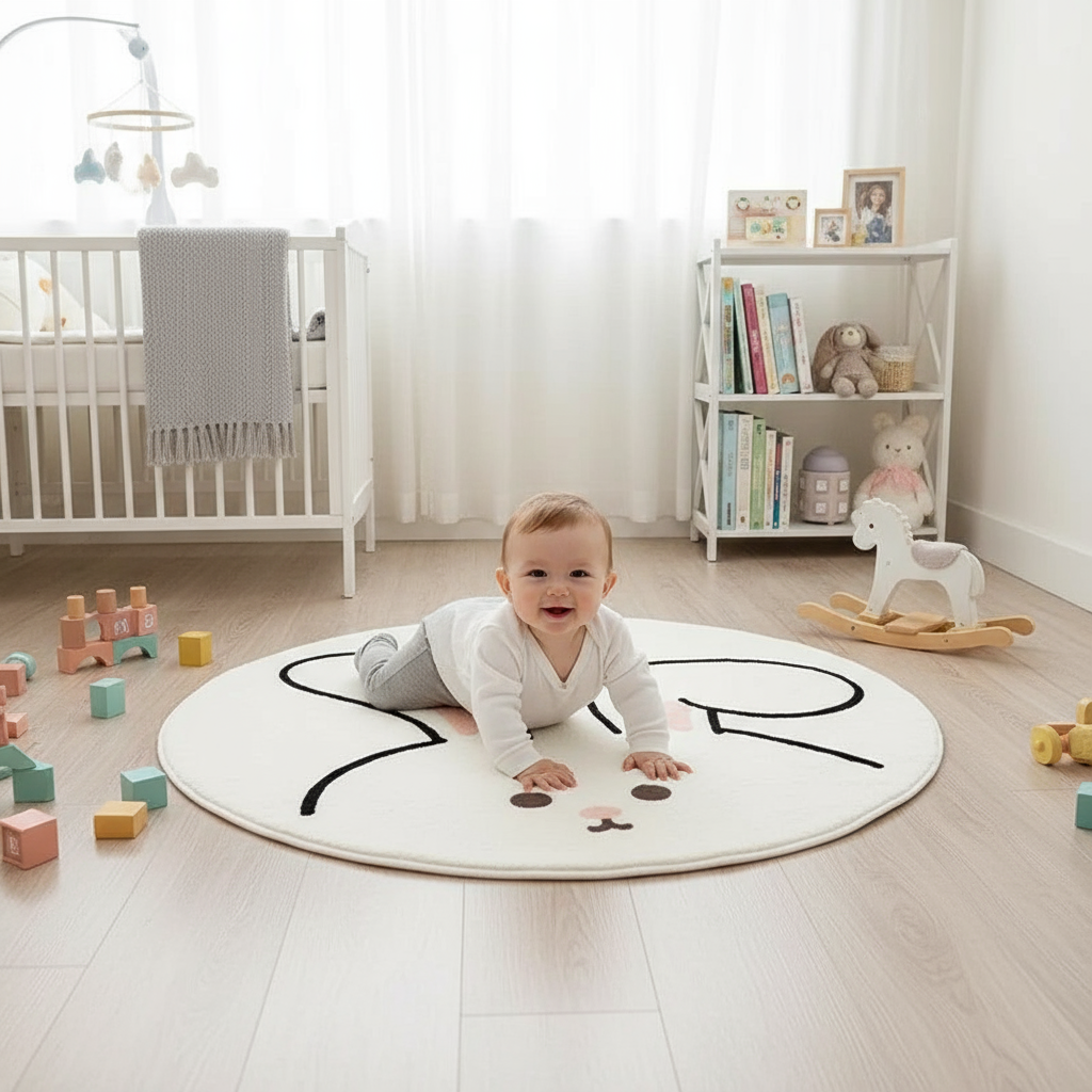 Tapis bébé rond lapin pour chambre d'enfant