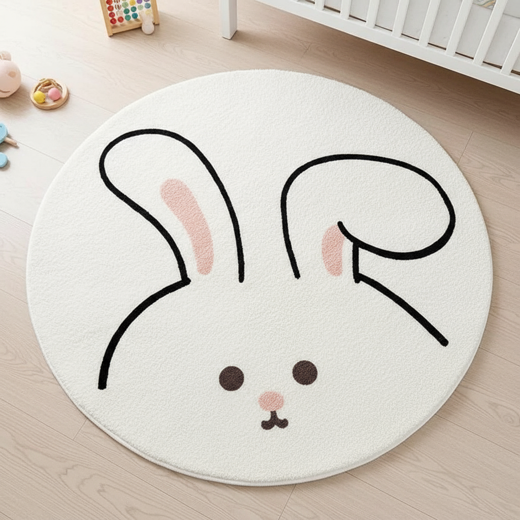 Tapis bébé rond lapin pour chambre d'enfant