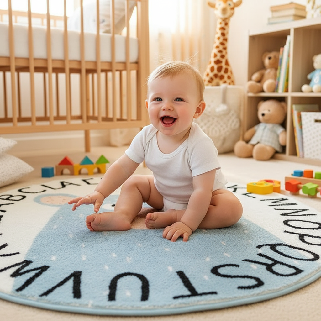 Tapis bébé rond ours avec alphabet pour chambre d'enfant