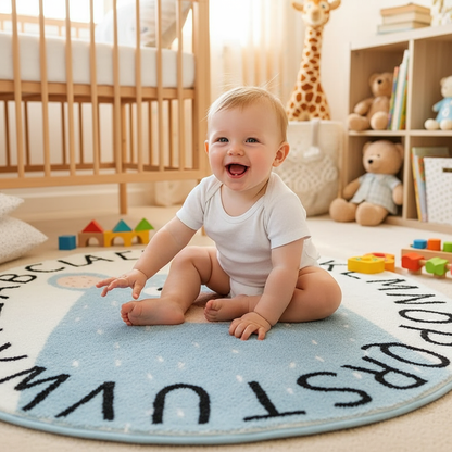 Tapis bébé rond ours avec alphabet pour chambre d'enfant