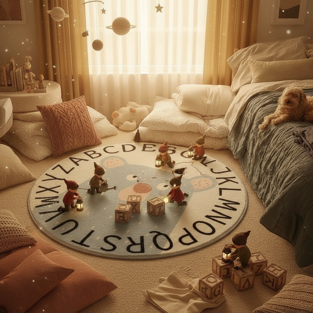 Tapis bébé rond ours avec alphabet pour chambre d'enfant