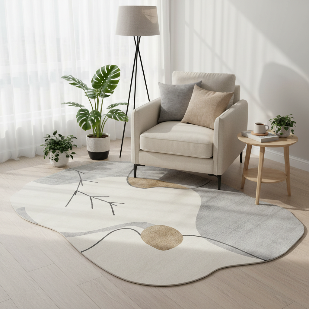 Tapis beige-gris artistique endroit cosy lumineux