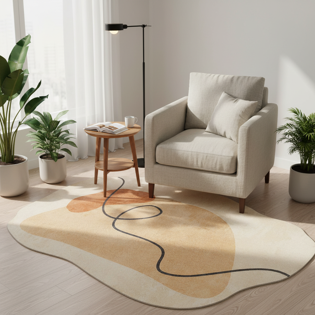 Tapis beige-terracotta artistique endroit cosy lumineux