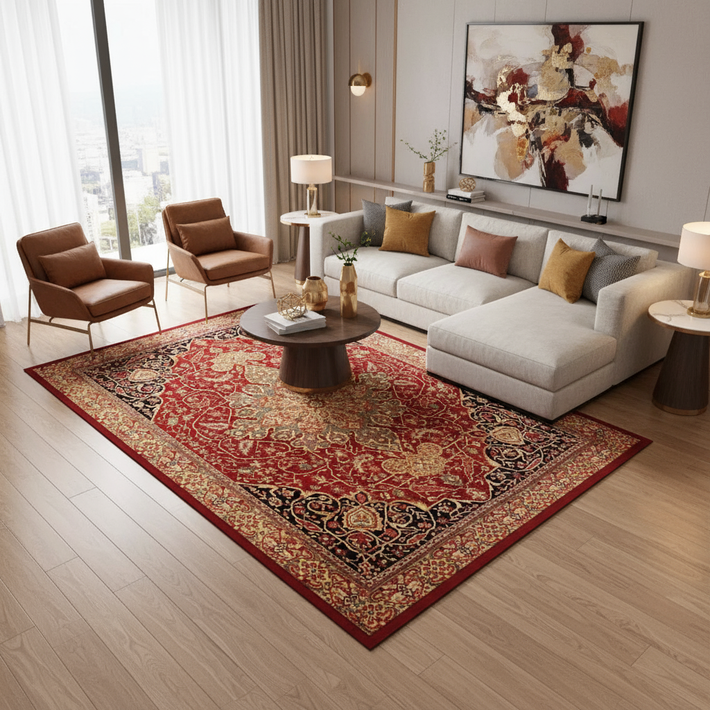 Tapis Berbère Rouge Doré Floral - Élégance et Tradition Rouge / 50x80cm