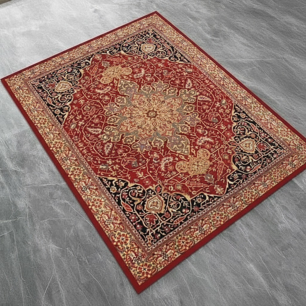 Tapis Berbère Rouge Doré Floral - Élégance et Tradition