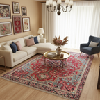 Tapis Berbère Rouge et Rose : Élégance Géométrique pour Votre Décor