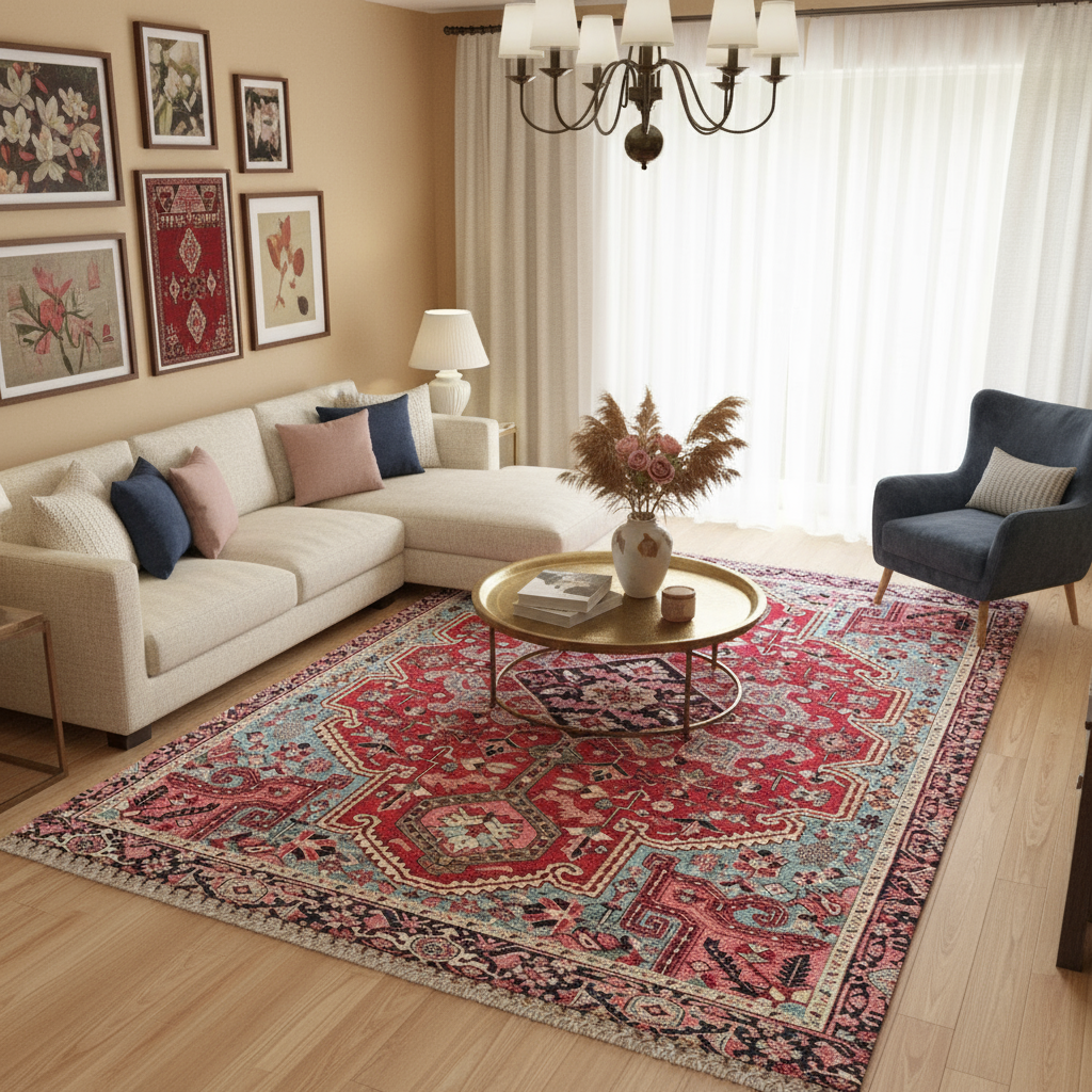 Tapis Berbère Rouge et Rose : Élégance Géométrique pour Votre Décor