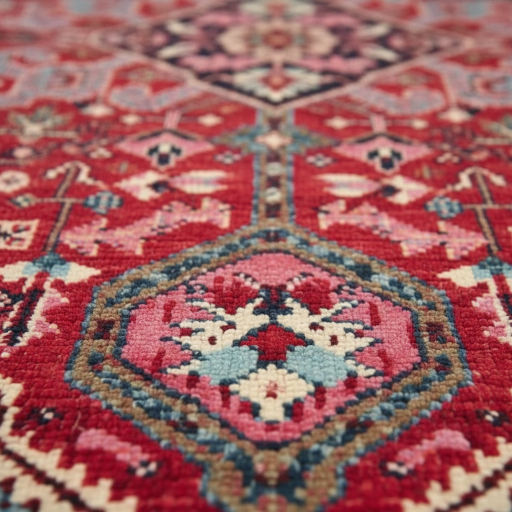 Tapis Berbère Rouge et Rose : Élégance Géométrique pour Votre Décor