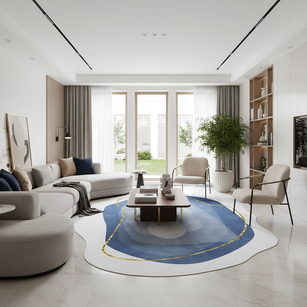 Tapis bleu salon moderne luxueux