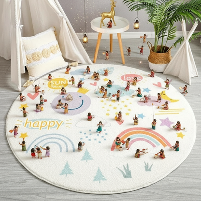 Tapis chambre bébé arc-en-ciel joyeuse rond