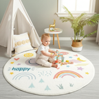 Tapis chambre bébé arc-en-ciel joyeuse rond