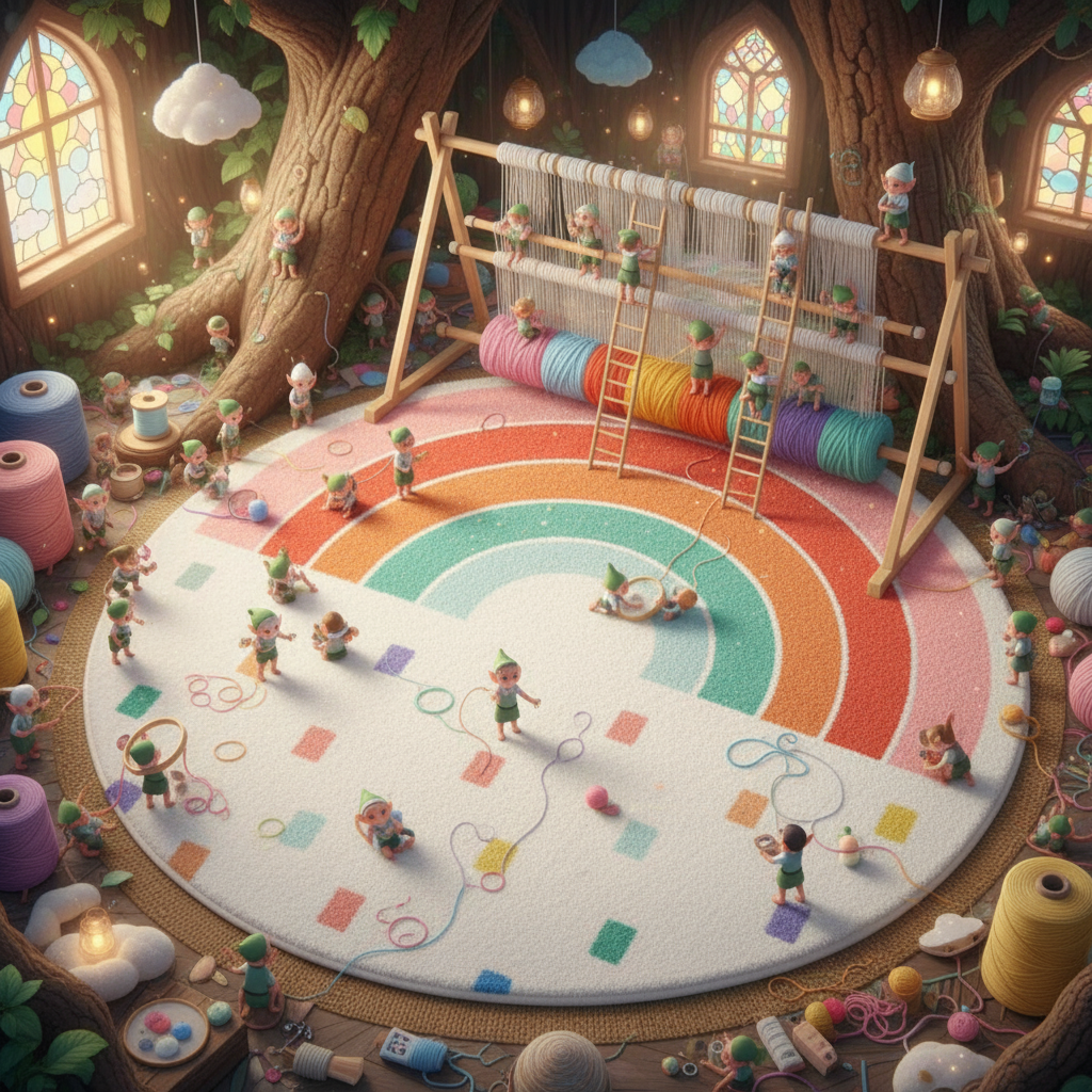 Tapis chambre bébé arc-en-ciel rond pour une décoration douce et colorée