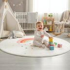 Tapis chambre bébé arc-en-ciel rond pour une décoration douce et colorée
