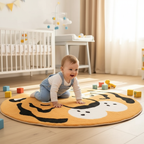 Tapis chambre bébé tigre rigolo rond pour une décoration ludique